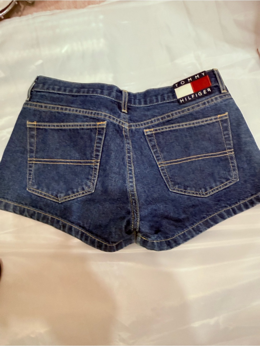 Tommy Hilfiger Dark Blue Denim Cutoff Shorts with Logo Waist Patch